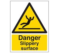V Safety Danger Slippery Surface - Portrait 150 x 200 mm - Glow In The Dark Self Adhesive Vinyl Safety Sign
