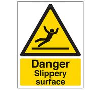 V Safety Danger Slippery Surface - Warning Sign - Adhesive Vinyl 300X400mm (X3)