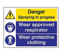 V Safety Danger Spraying In Progress Garage Sign - 400mm x 300mm - Self Adhesive Vinyl
