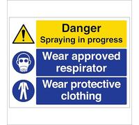 V Safety Danger Spraying In Progress - Large Landscape 400 x 300 mm - 2mm Rigid Plastic Safety Sign
