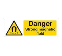 V Safety Danger Strong Magnetic Field - Landscape 300 x 100 mm - Glow In The Dark Self Adhesive Vinyl Safety Sign