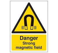 V Safety Danger Strong Magnetic Field - Portrait 150 x 200 mm - Glow In The Dark 1mm Rigid Plastic Safety Sign