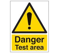 V Safety Danger Test Area - Portrait 150 x 200 mm - Glow In The Dark 1mm Rigid Plastic Safety Sign