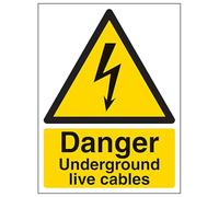 V Safety Danger Underground Live Cables - Portrait 150 x 200 mm - Self Adhesive Vinyl - Aluminium Effect Safety Sign