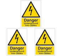 V Safety Danger Underground Live Cables - Portrait 150 x 200mm - 2mm Rigid Plastic Safety Sign (Pack of 3)