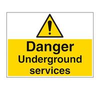 V Safety Danger Underground Services - Large Landscape 400 x 300 mm - Glow In The Dark Self Adhesive Vinyl Safety Sign