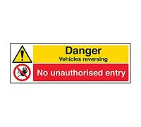 V Safety Danger Vehicles Reversing No Unauthorised Entry Sign - 450mm x 150mm - 1mm Rigid Plastic