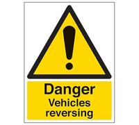 V Safety Danger Vehicles Reversing - Portrait 450 x 600 mm - 2mm Super-Tough Rigid Plastic Safety Sign