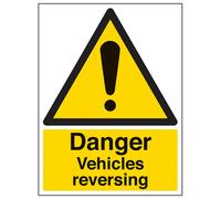 V Safety Danger Vehicles Reversing Warning Sign - Adhesive Vinyl 200X300mm (X3)