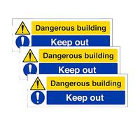 V Safety Dangerous Building/Keep Out - Landscape 300 x 100 mm - 2mm Rigid Plastic Safety Sign (Pack of 3)