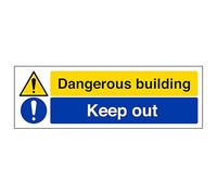 V Safety Dangerous Building/Keep Out - Landscape 300 x 100 mm - Glow In The Dark Self Adhesive Vinyl Safety Sign