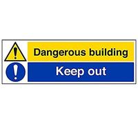 V Safety Dangerous Building/Keep Out Warning Sign - 600mm x 200mm - 1mm Rigid Plastic
