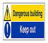 V Safety Dangerous Building/Keep Out Warning Sign - 600mm x 200mm - Self Adhesive Vinyl