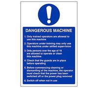 V Safety Dangerous Machine - Portrait 300 x 400mm - 2mm Rigid Plastic Safety Sign