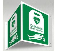 V Safety Defibrillator Heart Resarter - 3D Corridor Sign 340 x 150 mm - 3mm Indoor Palboard Safety Sign
