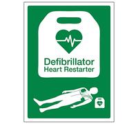 V Safety Defibrillator Heart Restarter - 200x300 - 1mm Rigid Plastic Safety Sign