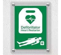 V Safety Defibrillator Heart Restarter - RESUS Council & BHF Approved - 150 x 200 mm - Acrylic Perspex Cast Clear Safety Sign