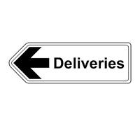 V Safety Deliveries Arrow Left - Shaped Sign 600 x 200 mm - 3mm Aluminium Composite Safety Sign