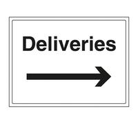V Safety Deliveries Arrow Right Information Sign Adhesive Vinyl 400X300mm (X3)