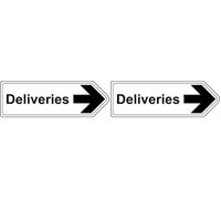 V Safety Deliveries Arrow Right - Shaped Sign 300 x 100 mm - 2mm Rigid Plastic Safety Sign (Pack of 2)