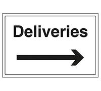 V Safety Deliveries With Arrow Right Sign - 300mm x 200mm - Self Adhesive Vinyl