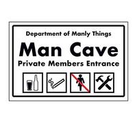 V Safety Department of Manly Things/Man Cave/Private Member Sign - 300mm x 200mm - Self Adhesive
