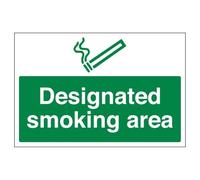 V Safety Designated Smoking Area 300 x 200 mm - Glow In The Dark Self Adhesive Vinyl Safety Sign