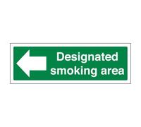 V Safety Designated Smoking Area Arrow Left - Landscape 300 x 100 mm - Glow In The Dark Self Adhesive Vinyl Safety Sign