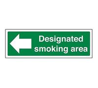 V Safety Designated Smoking Area/Arrow Left Prohibition Sign - 300mm x 100mm - 1mm Rigid Plastic