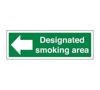 V Safety Designated Smoking Area/Arrow Left Prohibition Sign - 450mm x 150mm - 1mm Rigid Plastic