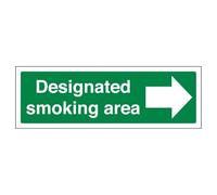 V Safety Designated Smoking Area Arrow Right - Landscape 300 x 100 mm - 2mm Rigid Plastic Safety Sign