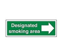 V Safety Designated Smoking Area/Arrow Right Prohibition Sign - 300mm x 100mm - 1mm Rigid Plastic