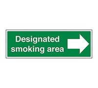 V Safety Designated Smoking Area/Arrow Right Prohibition Sign - 450mm x 150mm - Self Adhesive Vinyl