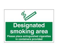V Safety Designated Smoking Area - Extinguished Cigarettes 400 x 300 mm - Glow In The Dark 1mm Rigid Plastic Safety Sign