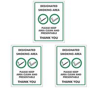 V Safety Designated Smoking area Please Keep Area Clean and Present... 150 x 200mm - 2mm Rigid Plastic Safety Sign (Pack of 3)