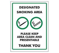 V Safety Designated Smoking area Please Keep Area Clean and Present... 200 x 300 mm - 3mm Brushed Aluminium Composite Safety Sign