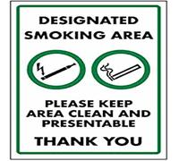 V Safety Designated Smoking Area/Please Keep Area Clean Sign - 200mm x 300mm - Self Adhesive