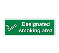 V Safety Designated Smoking Area Prohibition Sign - 600mm x 200mm - 1mm Rigid Plastic