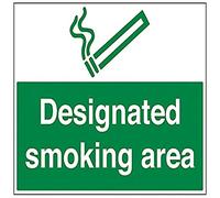 V Safety Designated Smoking Area Prohibition Sign - 600mm x 450mm - Self Adhesive Vinyl