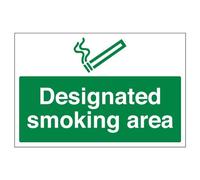 V Safety Designated Smoking Area Prohibition Sign - Landscape - 300mm x 200mm - 2mm Rigid Plastic