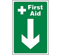 V Safety Directional FA - First Aid Arrow Down - 300 x 400 mm - Self Adhesive Vinyl Safety Sign
