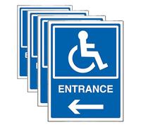 V Safety Disabled Entrance Arrow Left 150 x 200 mm - Blue Rigid Plastic Safety Sign (Pack of 4)