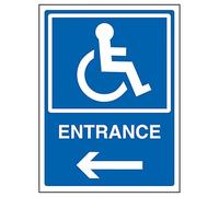V Safety Disabled Entrance Arrow Left 200 x 300 mm - Blue Rigid Plastic Safety Sign