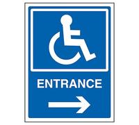 V Safety Disabled Entrance Arrow Right 150 x 200 mm - Blue Rigid Plastic Safety Sign