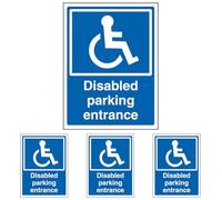 V Safety Disabled Parking Entrance 150 x 200 mm - Blue Rigid Plastic Safety Sign (Pack of 4)