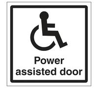 V Safety Disabled Power Assisted Door 150 x 150 mm - Self Adhesive Vinyl - Aluminium Effect Safety Sign
