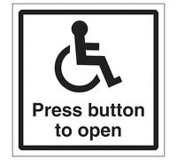 V Safety Disabled Press Button To Open 150 x 150 mm - 2mm Rigid Plastic Safety Sign