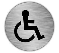V Safety Disabled Toilet Sign with Self Adhesive Backing - 75mm Round Aluminium Accessible WC Door Sign Made in UK - Brushed Silver 0.5mm Metal - Single Sign or Packs of 5, 10, 20 (1)