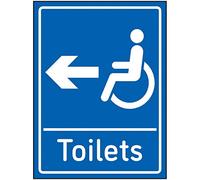 V Safety Disabled Toilets Arrow Left Sign - 150x200 mm - 2 mm Super Strong PETG