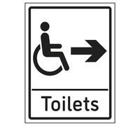 V Safety Disabled Toilets Arrow Right 150 x 200 mm - 2mm Super-Tough Rigid Plastic Safety Sign